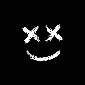 vector emoticon smiley face with crossed eyes paint brush isolated on black background
