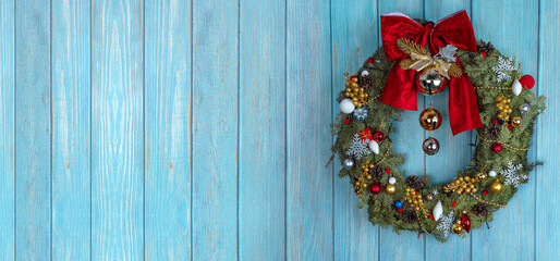 Festive Christmas wreath, decoration for the New Year