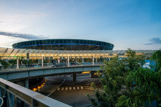 Transitions ( roads and pedestrian)  and behind Terminal  T2 of Nice ( Cote D'Azur) Airport