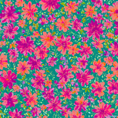 Fototapeta na wymiar Colorful flowers with plants model pattern render