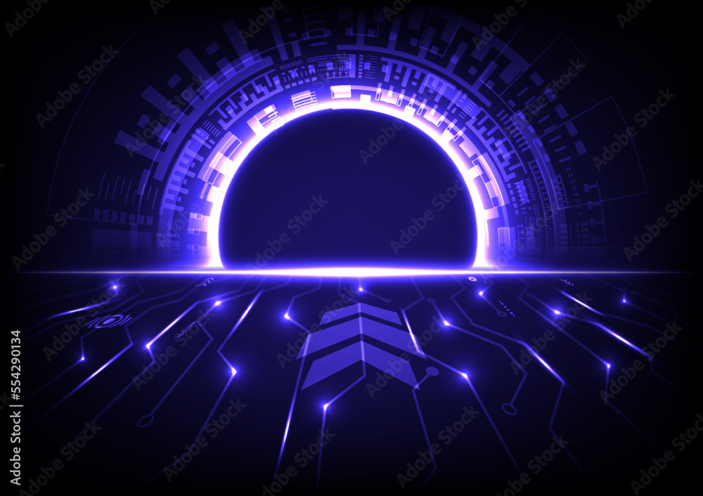 Poster abstract circle hi tech glow there is a space in the middle with laser light and perspective electro