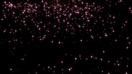 Beautiful loop abstract falling flickering  glitter stars particles animation light on black background . 4K seamless loop snowfall winter glitter particles themed background for winter Christmas even