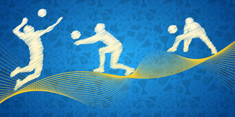 Volleyball abstract lines with wave design. Creative sport concept. Art vector graphic for brochures, flyers, presentations, logo, print, website, poster, banner, templates, background, social media.