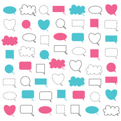 Cute chat bubbles in black pink and blue with dotted lines