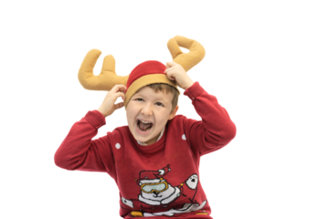 lovely adorable happy kid with christmas clothes, copy space