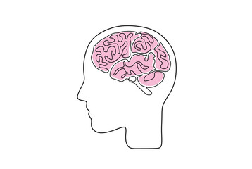 One single line drawing of human brain for memorizing medical clinic logo identity. Psychological office icon logotype concept. Dynamic continuous line draw design vector graphic illustration