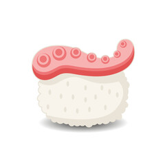 Sushi with octopus.  Traditional japanese or asian cuisine and food. Vector illustration isolated on white background