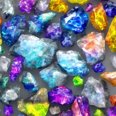 Colorful gemstones and crystals model texture render