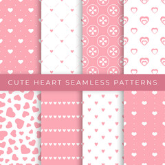 Set of cute light pink hearts vector seamless patterns. Collection of baby girl backgrounds. Wallpaper for Valentine's Day - 554294546