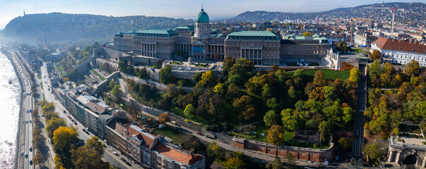 Aerial view of the city Budapest in Hungary on a sunny day in autumn.