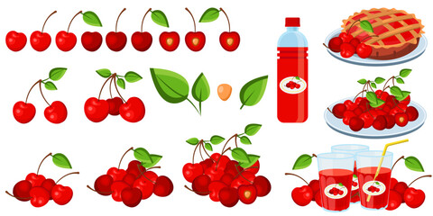 Vector image of a cherry. The concept of healthy food and fresh fruit. Juicy fruits, cherry snacks, vegetarian dishes.