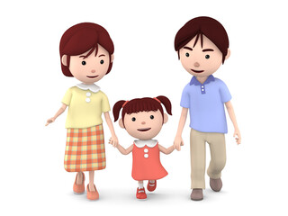 family walk together with holding hands,　3D illustration