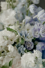 Bouquet of white and blue flowers