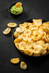 Fried shrimp cracker with avocado dip