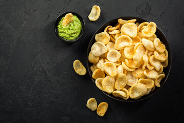 Fried shrimp cracker with avocado dip