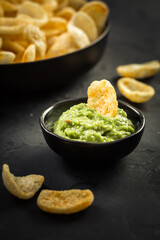 Fried shrimp cracker with avocado dip