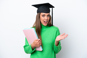 Young student caucasian woman isolated on white background with shocked facial expression