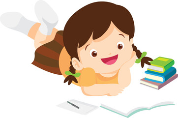 children reading books Cartoon Studying kid Reading Book While Sitting be happy