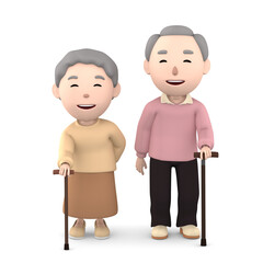 Old people standing with cane, 3D illustration