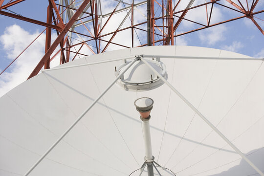 Low angle view of a microwave tower