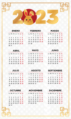 Calendario 2023 año nuevo chino en español - obrazy, fototapety, plakaty