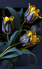 Royal golden and black tulips , Created with Generative AI technology