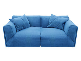 Modern blue sofa with no background. 3D visualization