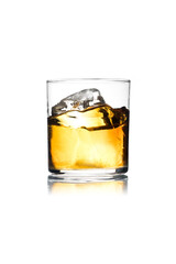 Whiskey on the rocks in a lowball glass.