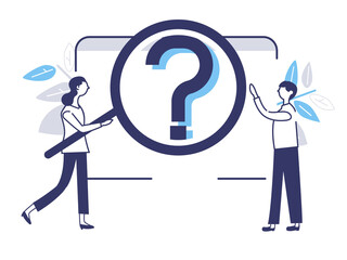 a flat illustration of person with question mark
