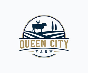 Vintage Farm Logo Design Vector Template
