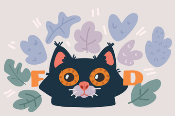 Cat food. Choosing the right diet for your cat. Pet care. Allowed and prohibited foods for a cat. Isolated on white background. Stock vector illustration