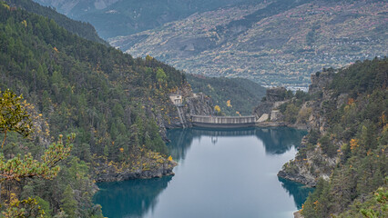 Obraz na płótnie Canvas Lac Pont Baldy, a mountain lake in Briancon, Hautes-Alpes, France