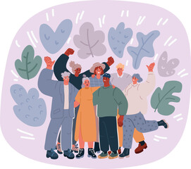 Multicultural team flat vector illustration. Unity in diversity. People of different nationalities and religions cartoon characters. Multinational society. Teamwork, cooperation, friendship concept.