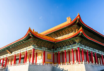 Fototapeta premium View of National theater hall in the National Taiwan Democracy Memorial Hall, Taipei, Taiwan. Magnificent Chinese-style palace building.