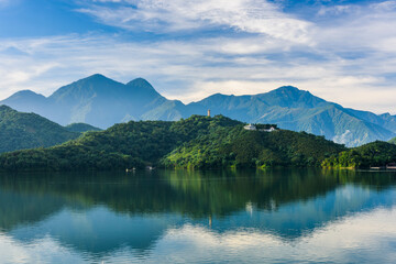 Naklejka na ściany i meble The scenery of Sun Moon Lake in the morning. it’s a famous attraction in Nantou, Taiwan.