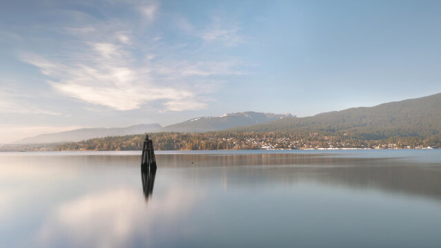 Long exposure shot of the Fraser River at Barnet Marine Park in Burnaby, British Columbia, Canada