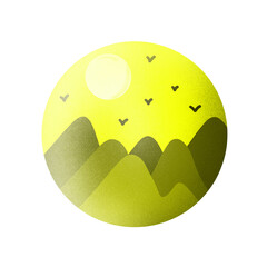 landscape nature sun mountains hills scene circle style icon