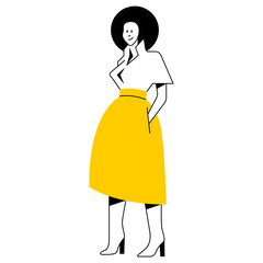 vector flat design trendy linear illustration beautiful stylish woman with african puff hairstyle in trendy clothes. street style, fashion. useful for web, graphic design, print, card, poster, banner