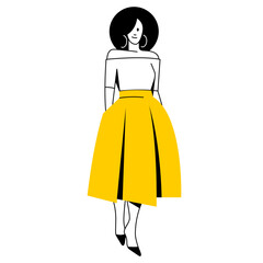 vector flat design trendy linear illustration beautiful stylish woman with african puff hairstyle in trendy clothes. street style, fashion. useful for web, graphic design, print, card, poster, banner