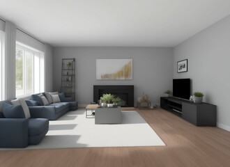 Obraz na płótnie Canvas Living room in open space, modern, 3d render illustration
