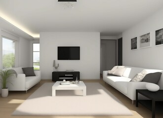 Obraz na płótnie Canvas modern white skandinavian interior design living room 3d Illustration
