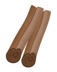 Cinnamon stick. spice. illustration of 2 pieces of cinnamon