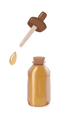 beautiful empty bottle with pipette and drop. For essential oil, vegetable oil, essence, cream. illustration Amber bottle 