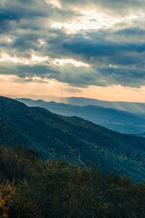Fototapeta na wymiar View of Old Man in the Mountain at sunset from Skyline Drive in Shenandoah National Park, Virginia