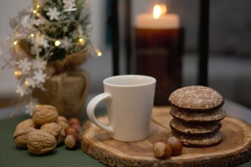 cup of coffee and ginger cookies at christmass market