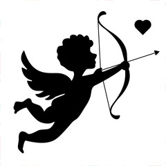 Vector of black Cupid Silhouette, isolated on white background 