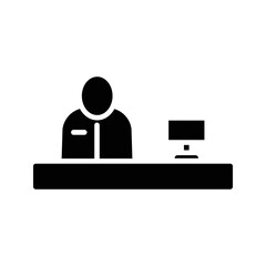 Reception desk business people icon simple flat illustration on white