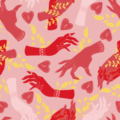 Valentines Love Locked Magic Hands Red Seamless Pattern