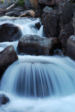 Waterfall in a stream in the Beartooth Mountains, Wyoming.; Beartooth Mountains, Wyoming.