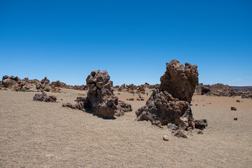 Fototapeta na wymiar rock formations in the Teide desert, Tenerife. Islas Canarias, Spain. Tourism tenerife